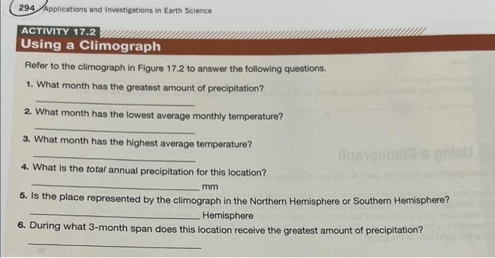 294 Applications And Investigations In Earth Science Activity 17 2 Using A Climograph Refer To The Climograph In Figure 1
