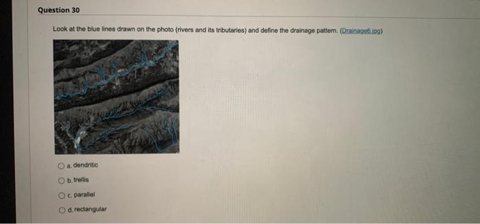 Question 30 Look At The Blue Lines Drawn On The Photo Rivers And Its Tributaries And Define The Drainage Pattern Drai 1