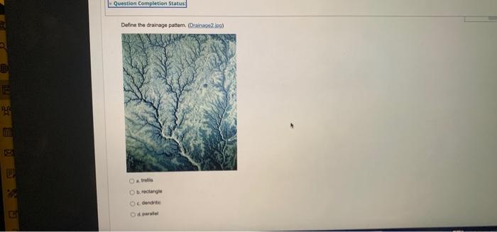 Question Completion Status Define The Drainage Pattern 209 E H Ob Rectangle Odende Del 1