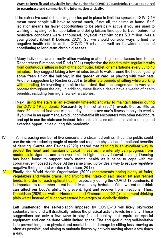 Ways To Keep Fit And Physically Healthy During The Covid 19 Pandemic You Are Required To Paraphrase And Summarise The I 1