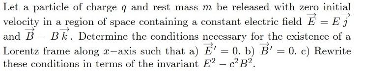 Let A Particle Of Charge Q And Rest Mass M Be Released With Zero Initial Velocity In A Region Of Space Containing A Co 1