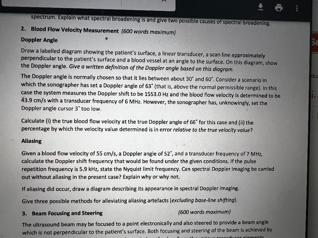 Spectrum Explain What Spectral Broadening Is And Give Two Possible Causes Of Spectral Broadening 2 Blood Flow Velocit 1
