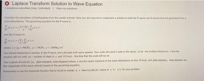 Laplace Transform Solution To Wave Equation 2 Solutions Submitted Max Unlimited View My Solutions Consider The Simulat 1