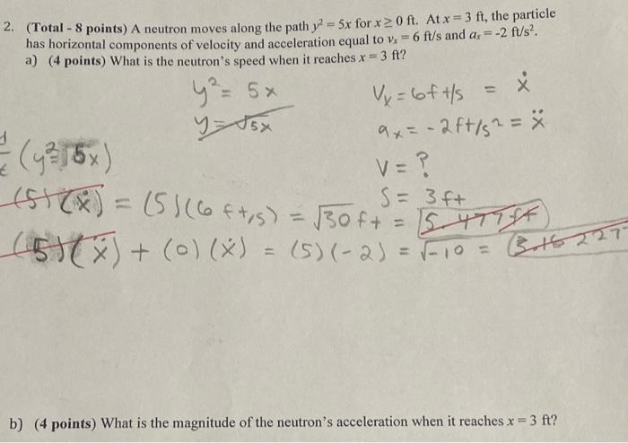 A Neutron Moves Along The Path Y 5x For R 0 Ft At X 3 Ft The Particle Has Horizontal Components Of Velocity And 2