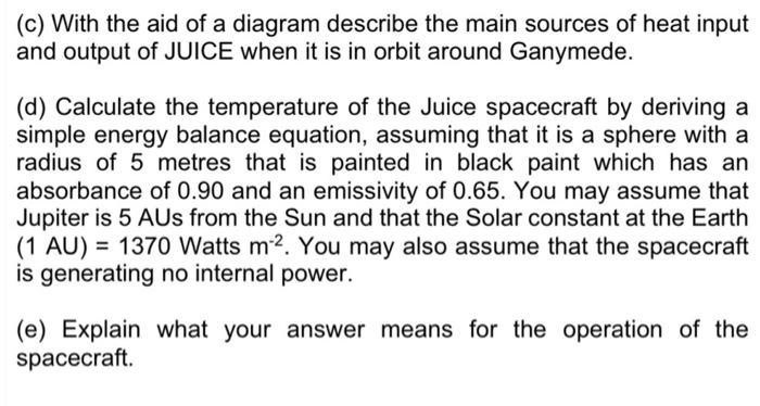 C With The Aid Of A Diagram Describe The Main Sources Of Heat Input And Output Of Juice When It Is In Orbit Around Gan 1