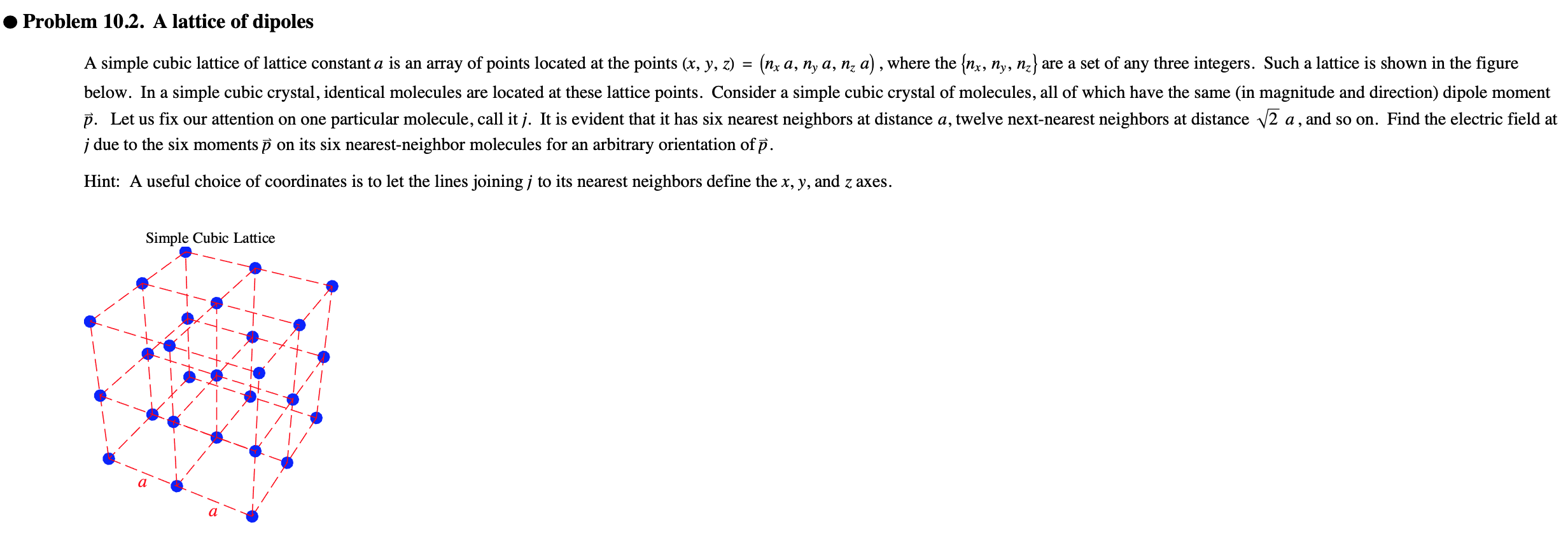 Problem 10 2 A Lattice Of Dipoles A Simple Cubic Lattice Of Lattice Constant A Is An Array Of Points Located At The P 1