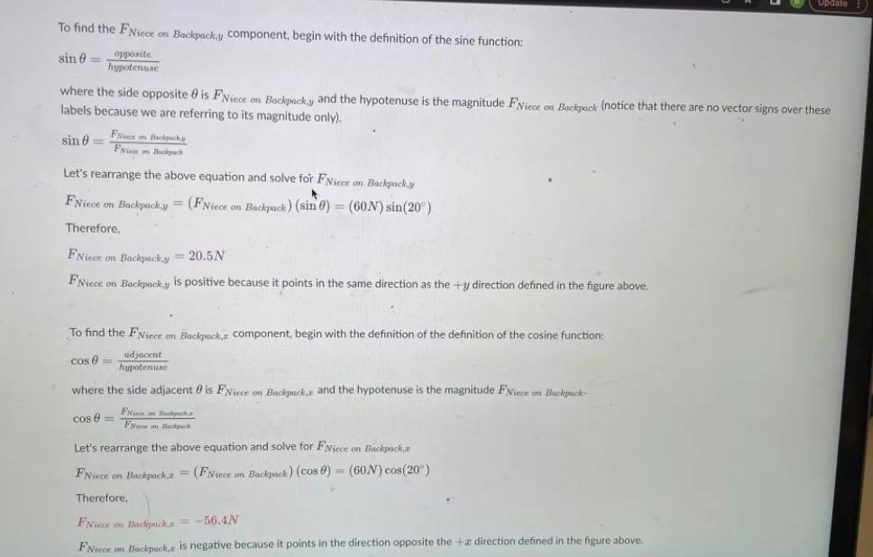 Update To Find The Fnicce On Backpack Y Component Begin With The Definition Of The Sine Function Sin E Opposite Hypote 4