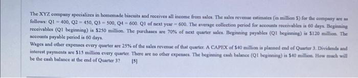 The Xyz Company Specializes In Homemade Biscuits And Receives All Income From Ales The Sales Revenue Estimates In Mil 1