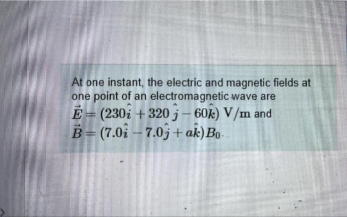 At One Instant The Electric And Magnetic Fields At One Point Of An Electromagnetic Wave Are E E 230i 320 60k V 1