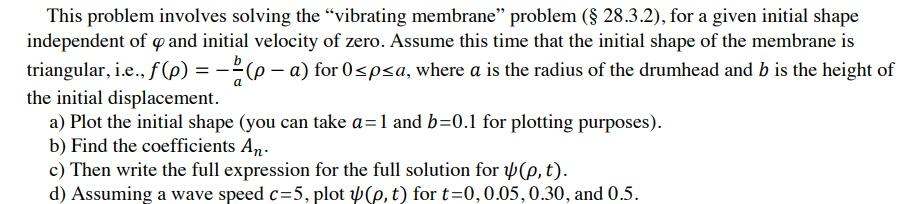 A This Problem Involves Solving The Vibrating Membrane Problem 28 3 2 For A Given Initial Shape Independent Of 1