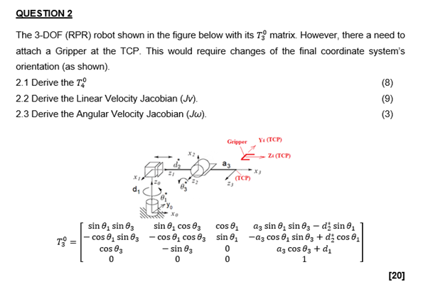 Question 2 The 3 Dof Rpr Robot Shown In The Figure Below With Its To Matrix However There A Need To Attach A Gripper 1