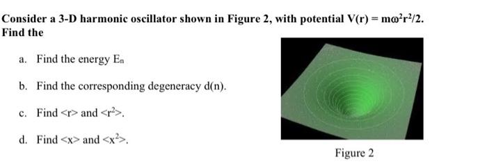 Consider A 3 D Harmonic Oscillator Shown In Figure 2 With Potential V R Mo R 2 Find The A Find The Energy En B Fi 1