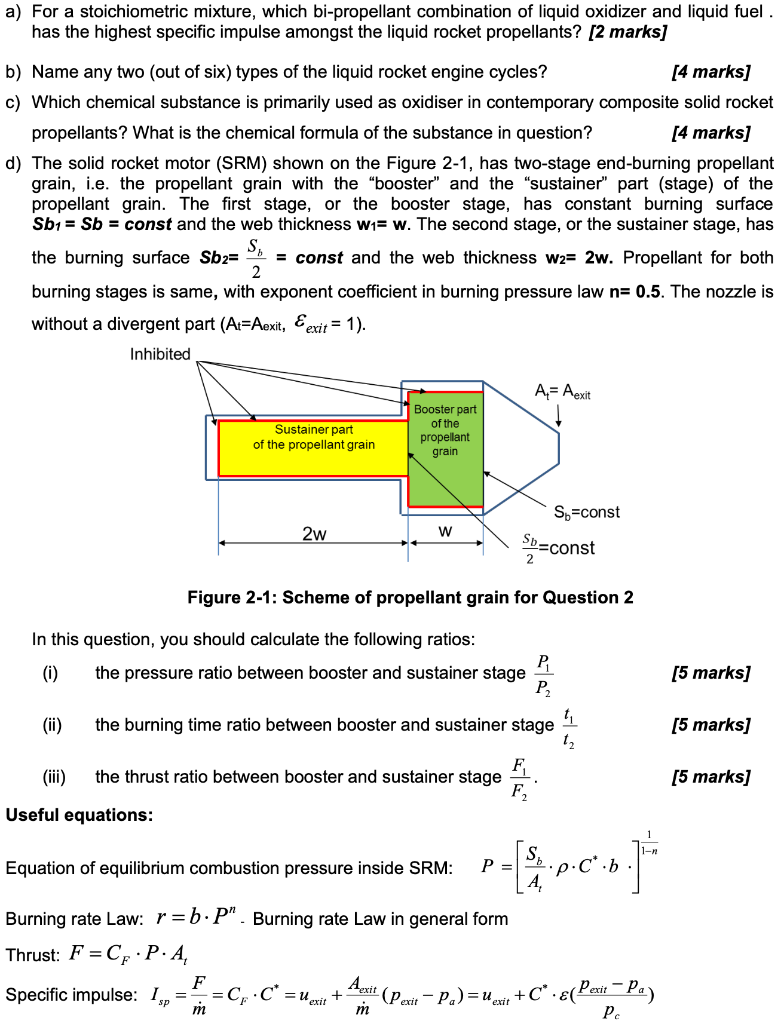 A For A Stoichiometric Mixture Which Bi Propellant Combination Of Liquid Oxidizer And Liquid Fuel Has The Highest Sp 1