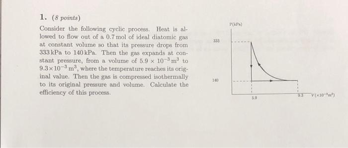 Pcp 333 1 8 Points Consider The Following Cyclic Process Heat Is Al Lowed To Flow Out Of A 0 7 Mol Of Ideal Diatom 1