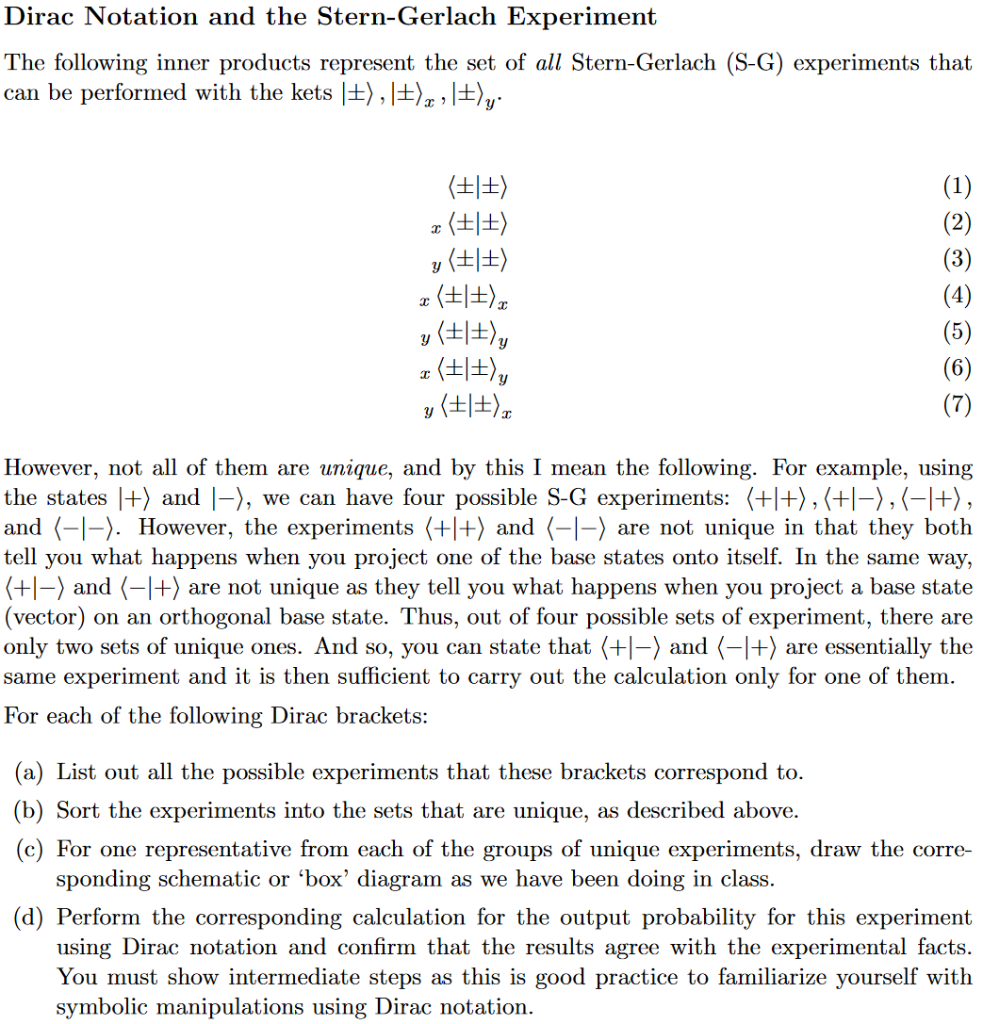 Dirac Notation And The Stern Gerlach Experiment The Following Inner Products Represent The Set Of All Stern Gerlach S G 1