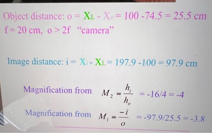 Ho F D H F Object Distance 0 Xl Xo 100 20 80 Cm F 20 Cm O 2f Camera Image Distance I Xi Xl 126 4