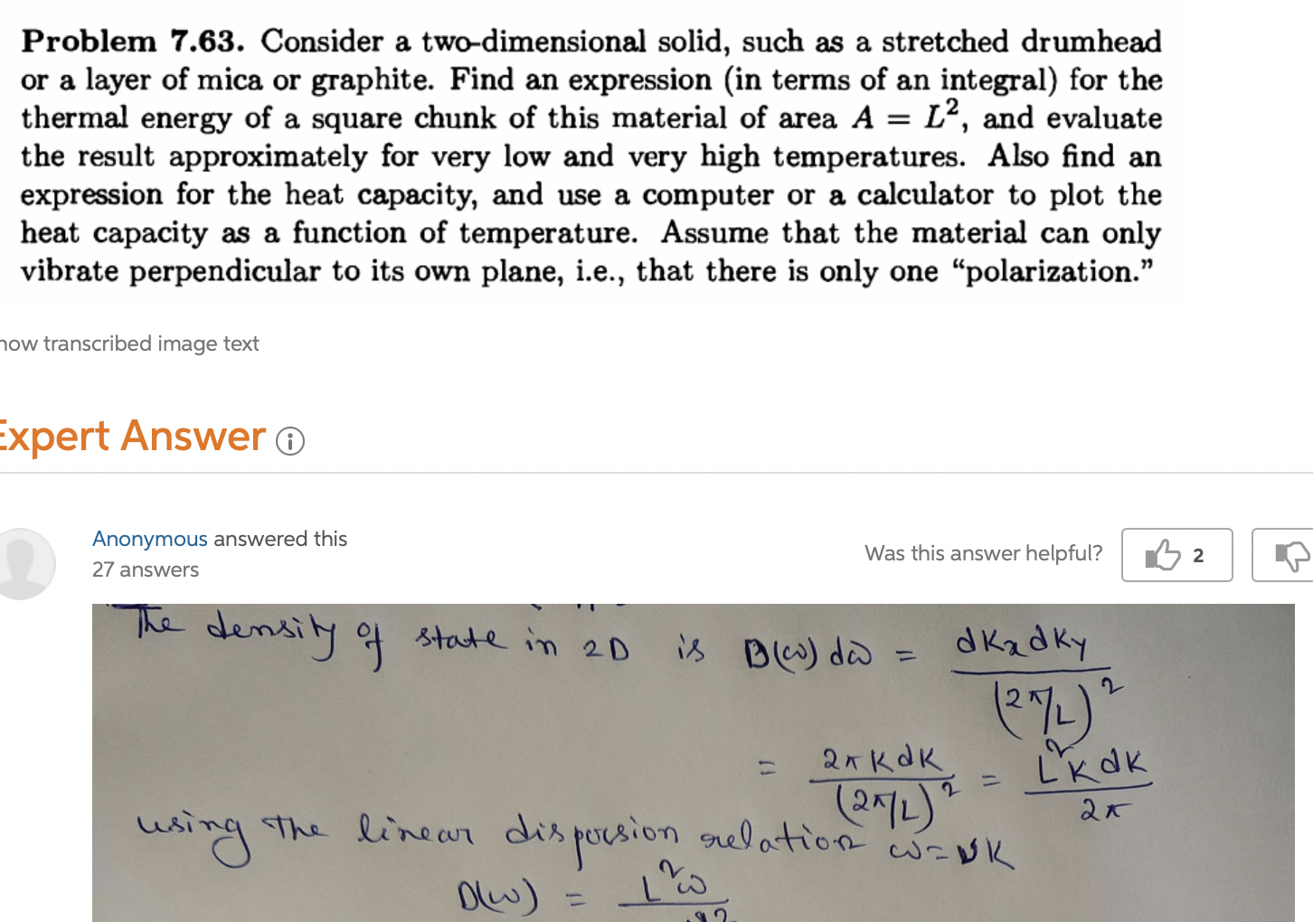 I M Wonding Where They Got The Equation For Density Of States In Two D As D X Dw Dk X Dk Y 2pi L 2 Also Dens 1