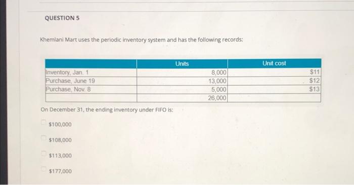 Question 4 5 P Khemlani Mart Uses The Periodic Inventory System And Has The Following Records Units Unit Cost Inventory 2