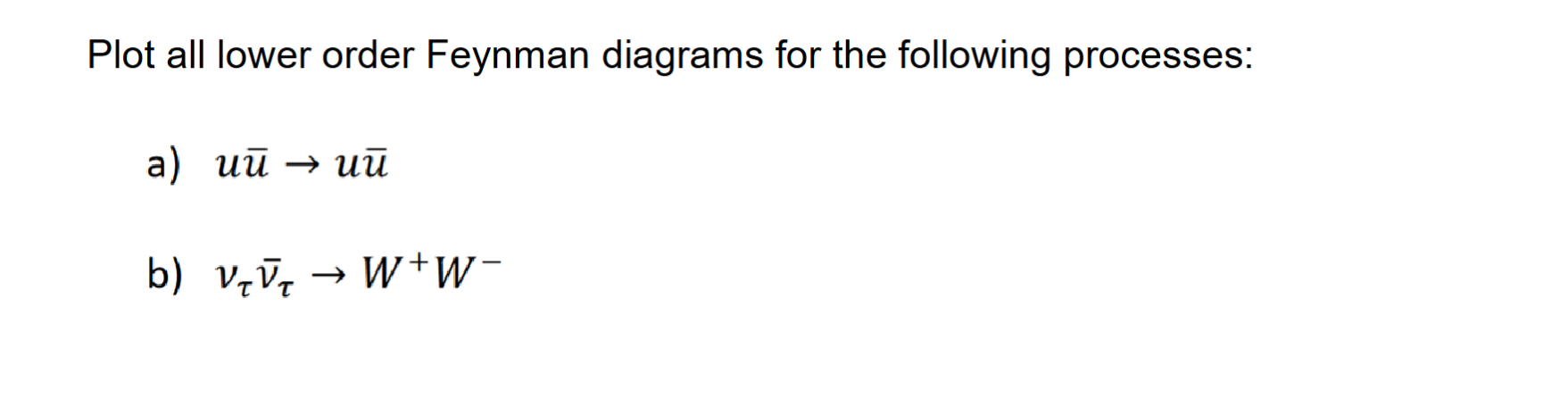 Plot All Lower Order Feynman Diagrams For The Following Processes A Uu Uu B Vzvq W W 1