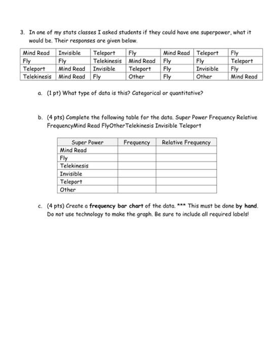 3 In One Of My Stats Classes I Asked Students If They Could Have One Superpower What It Would Be Their Responses Are 1