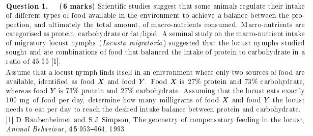 Question 1 6 Marks Scientific Studies Suggest That Some Animals Regulate Their Intake Of Different Types Of Food Avai 1