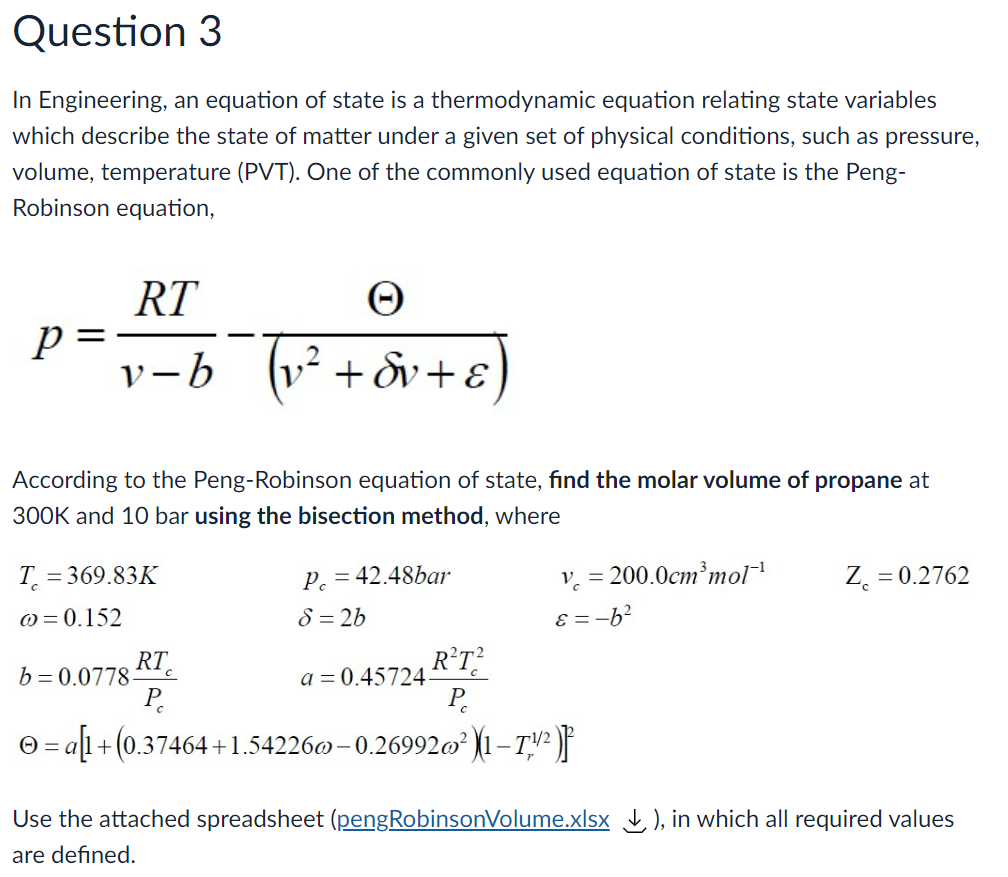 Question 3 In Engineering An Equation Of State Is A Thermodynamic Equation Relating State Variables Which Describe The 1