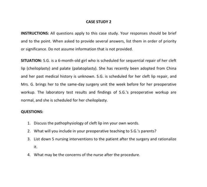 Case Study 2 Instructions All Questions Apply To This Case Study Your Responses Should Be Brief And To The Point When 1