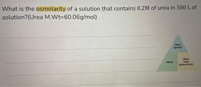 What Is The Osmolarity Of A Solution That Contains 0 2m Of Urea In 500 L Of Solution Urea M Wt 60 06g Mol Mass Grama 1