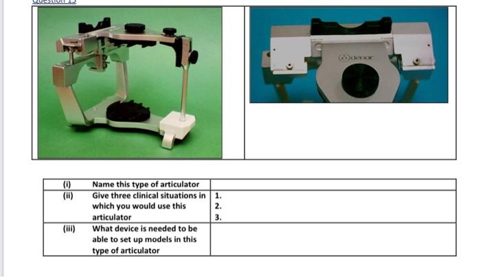 Name This Type Of Articulator Ii Give Three Clinical Situations In 1 Which You Would Use This 2 Articulator Iii Wh 1