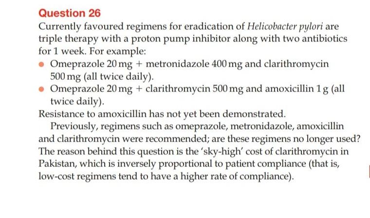 Question 26 Currently Favoured Regimens For Eradication Of Helicobacter Pylori Are Triple Therapy With A Proton Pump Inh 1