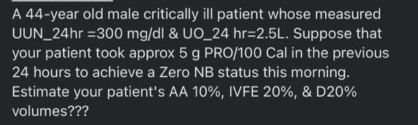 A 44 Year Old Male Critically Ill Patient Whose Measured Uun 24hr 300 Mg Dl Uo 24 Hr 2 5l Suppose That Your Patient 1