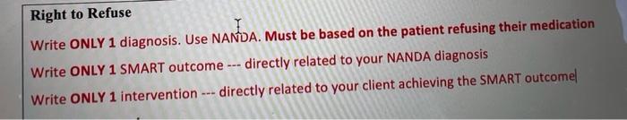 Right To Refuse Write Only 1 Diagnosis Use Nanda Must Be Based On The Patient Refusing Their Medication Write Only 1 S 1