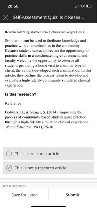 20 50 X Self Assessment Quiz Is It Resea Read The Following Abstract From Shapiro Bires Waterstram Rich And Cline 3