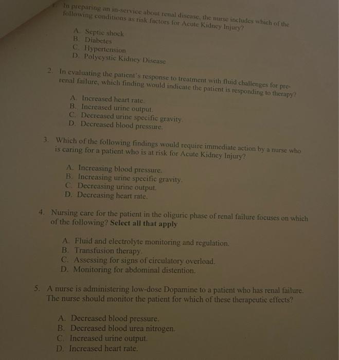 In Preparing An In Service About Renal Disease The Nurse Includes Which Of The Following Conditions As Risk Factors For 1