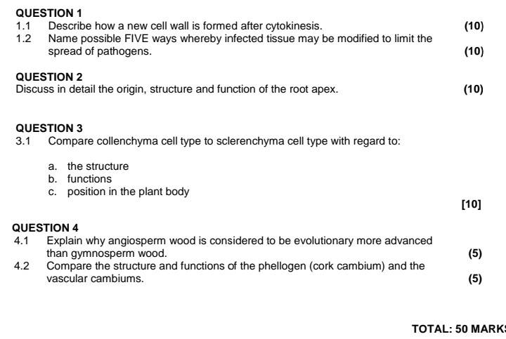 1 1 10 Question 1 Describe How A New Cell Wall Is Formed After Cytokinesis 1 2 Name Possible Five Ways Whereby Infect 1