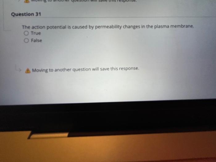 Question 31 The Action Potential Is Caused By Permeability Changes In The Plasma Membrane True False Moving To Another 1