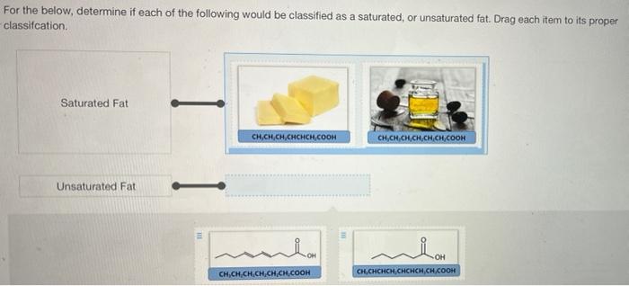 For The Below Determine If Each Of The Following Would Be Classified As A Saturated Or Unsaturated Fat Drag Each Item 1