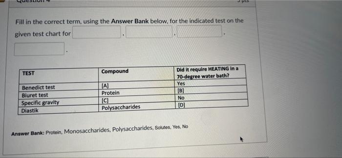Fill In The Correct Term Using The Answer Bank Below For The Indicated Test On The Given Test Chart For Test Compound 1