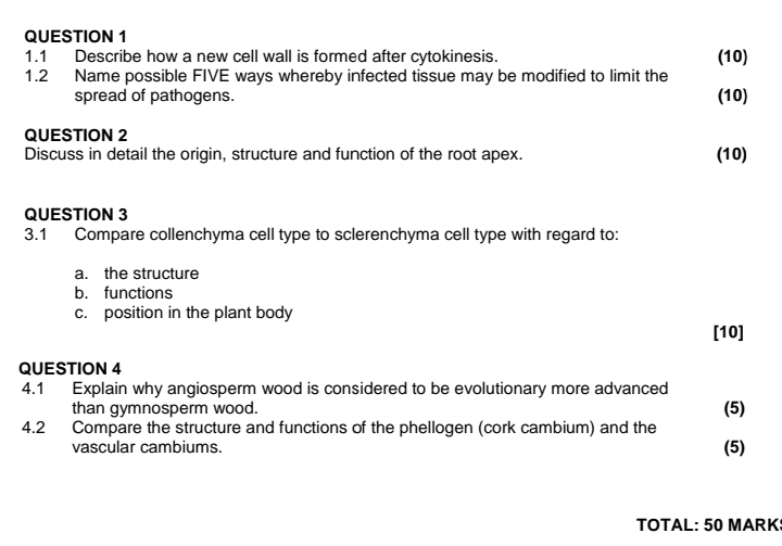 1 1 10 Question 1 Describe How A New Cell Wall Is Formed After Cytokinesis 1 2 Name Possible Five Ways Whereby Infect 1