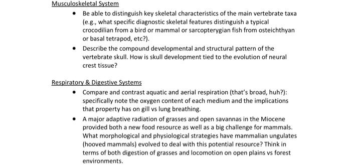 Musculoskeletal System Be Able To Distinguish Key Skeletal Characteristics Of The Main Vertebrate Taxa E G What Speci 1
