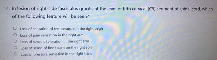 14 In Lesion Of Right Side Fasciculus Gracilis At The Level Of Fifth Cervical C5 Segment Of Spinal Cord Which Of The 2