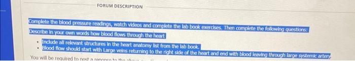 Forum Description Complete The Blood Pressure Readings Watch Videos And Complete The Tsb Book Exercises Then Complete 1
