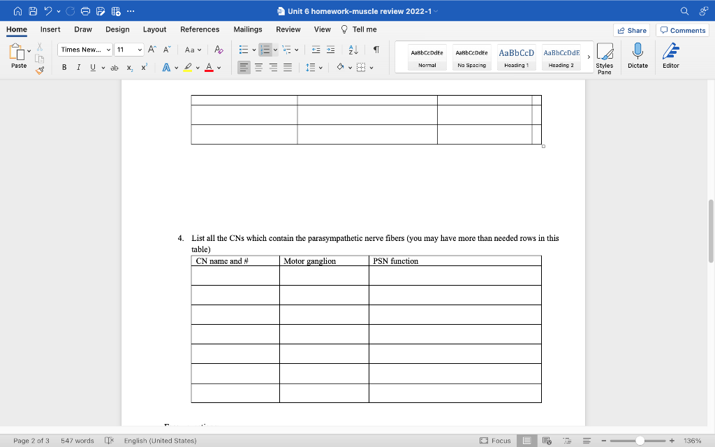 Aa2016 Unit 6 Homework Muscle Review 2022 1 Q Home Insert Draw Design Layout References Mailings Review View Tell Me E 1