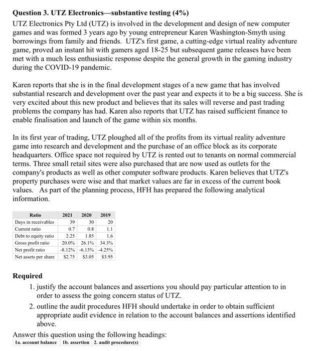 Question 3 Utz Electronics Substantive Testing 4 Utz Electronics Pty Ltd Utz Is Involved In The Development And De 1