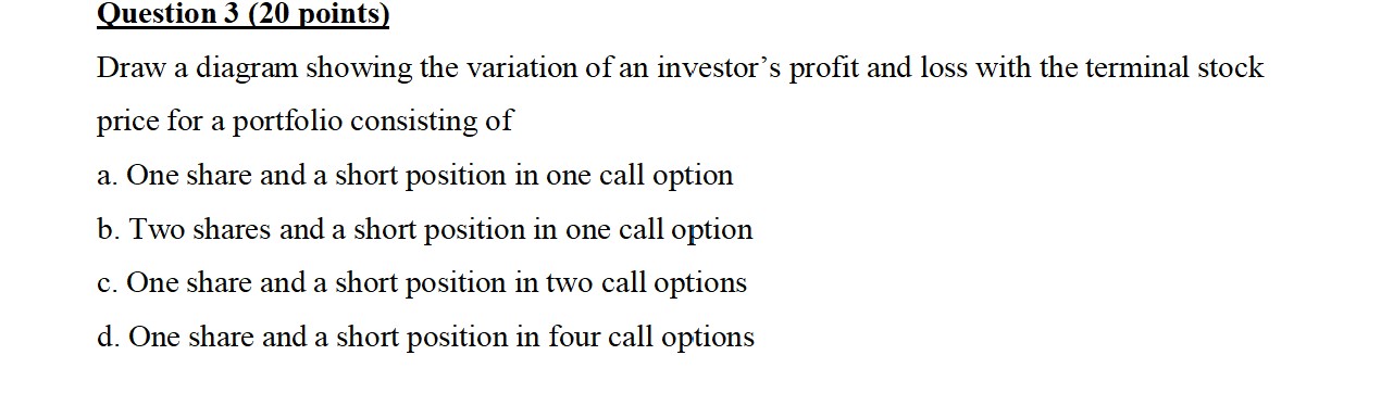 Question 3 20 Points Draw A Diagram Showing The Variation Of An Investor S Profit And Loss With The Terminal Stock Pri 1
