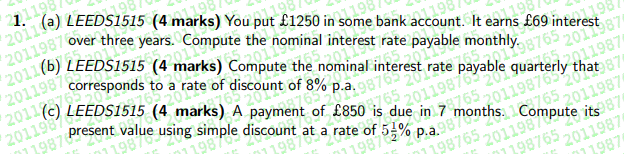 1 19 2011 8765 20157 87 A Leeds1515 4 Marks You Put 1250 In Some Bank Account It Earns 69 Intere1981 201198 Over 1