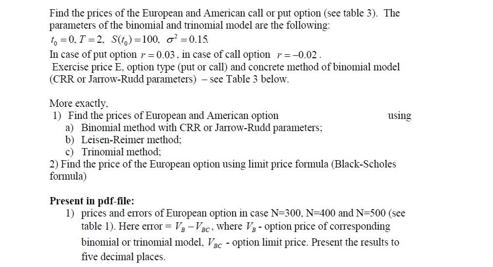 Find The Prices Of The European And American Call Or Put Option See Table 3 The Parameters Of The Binomial And Trinom 1