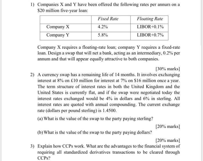 1 Companies X And Y Have Been Offered The Following Rates Per Annum On A 20 Million Five Year Loan Fixed Rate Floatin 1