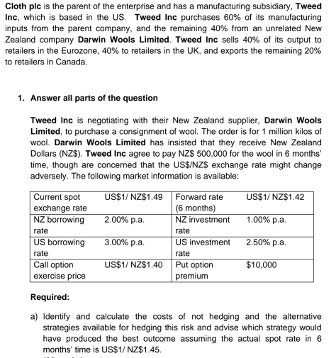 Cloth Plc Is The Parent Of The Enterprise And Has A Manufacturing Subsidiary Tweed Inc Which Is Based In The Us Tweed 1