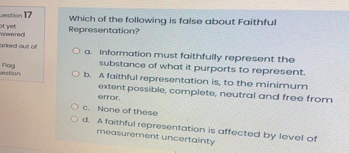 Uestion 17 Ot Yet Which Of The Following Is False About Faithful Representation Nswered Arked Out Of Flag Estion O A I 1